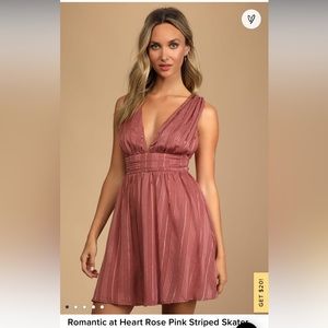 Lulus Romantic at Heart Rose Pink Striped Skater Mini Dress